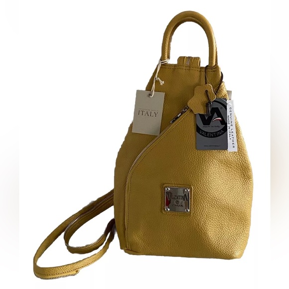 NWT VALENTINA 🇮🇹 MADE IN ITALY SLING BAG BACKPACK  MUSTARD YELLOW - Picture 7 of 15